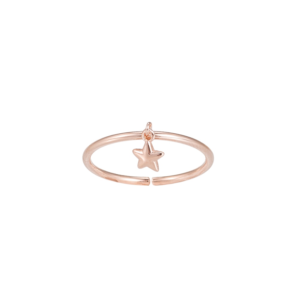 Adjustable Sterling Silver Ring with Star Charm - Rose Gold