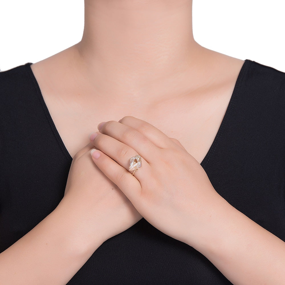 Irregular Shape Pearl Gold Plated Ring
