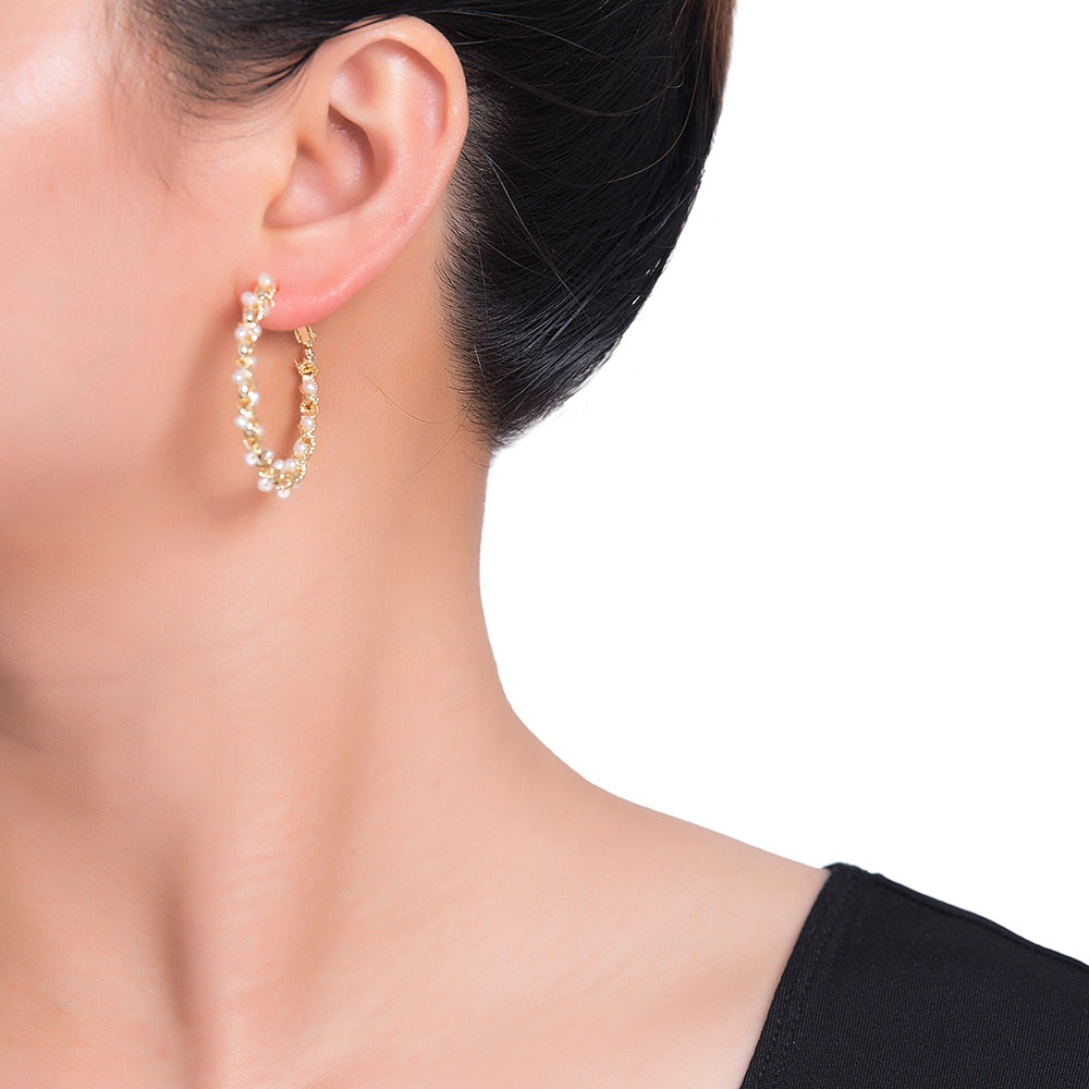 Pearl Hoop Earrings in Gold Plated