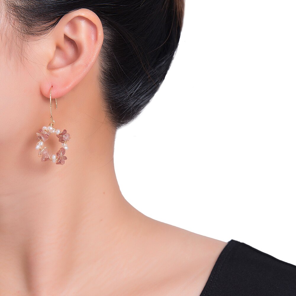 Pink Hue Rounded Pearl Earrings in Gold Plated