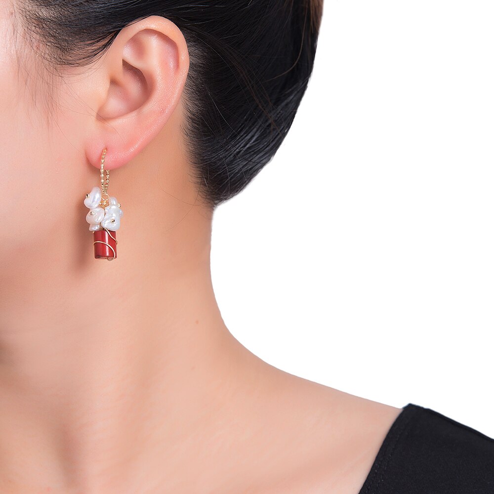 Bouquet of Ruby Pearl Earrings in Gold Plated