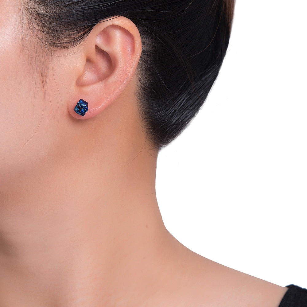Blue Natural Druzy Stud Earrings
