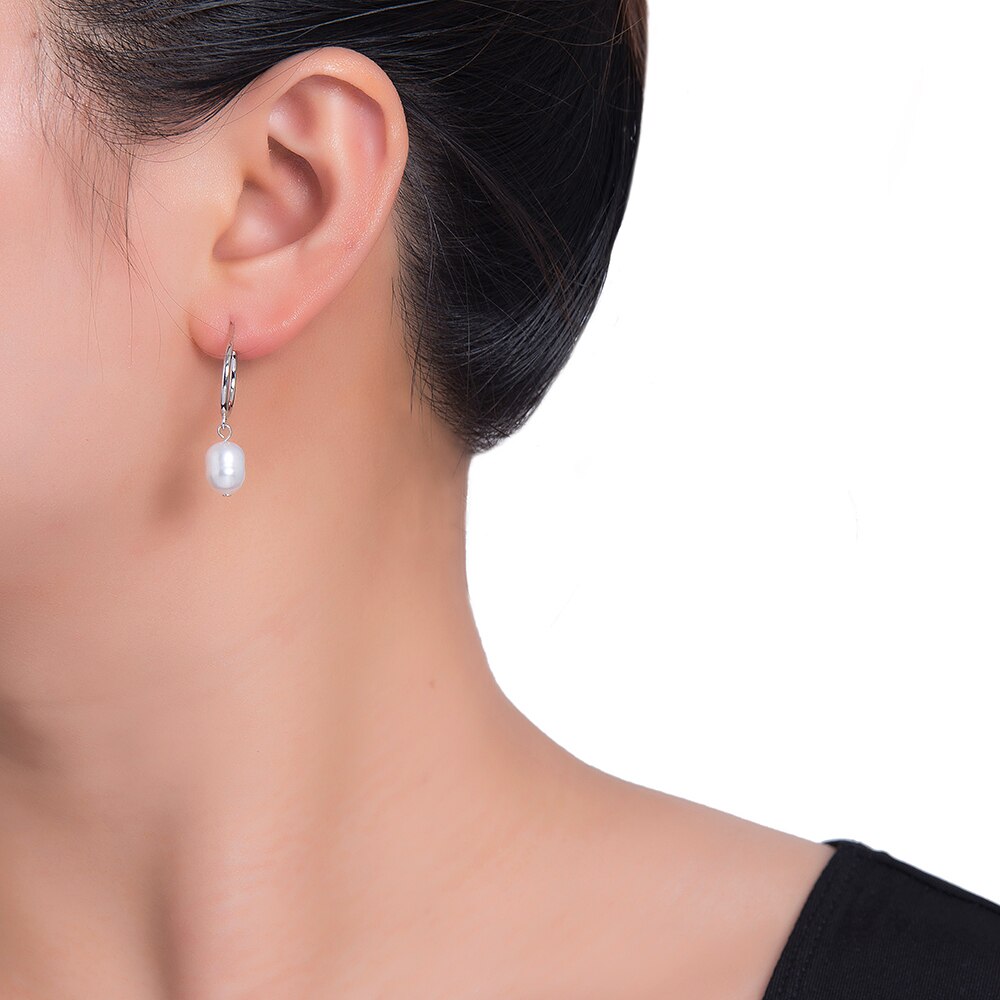 Freshwater Pearl Hoop Earring in Sterling Silver