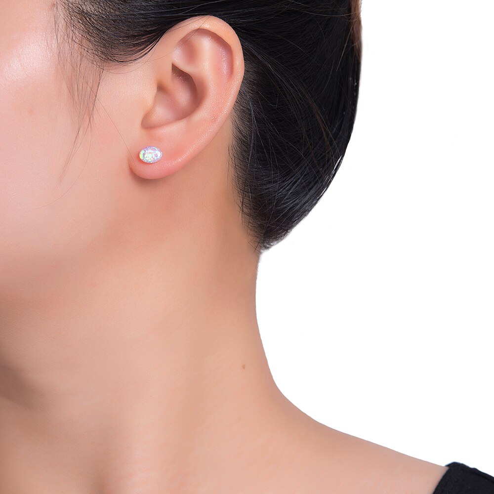 Ellipse Opal Stud Earring in Sterling Silver