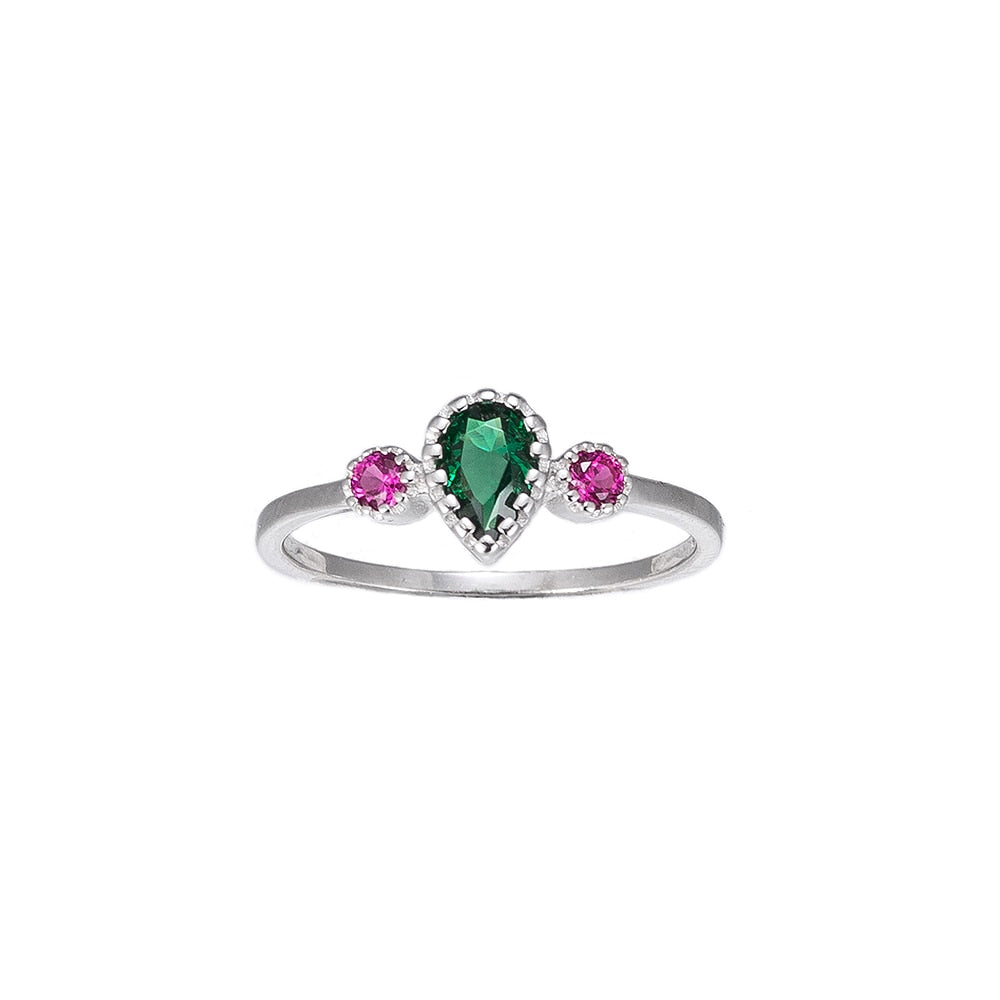 Emerald and Ruby Sterling Silver Ring