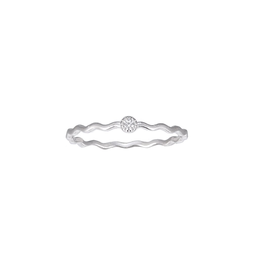 Wavy Single Stone Sterling Ring