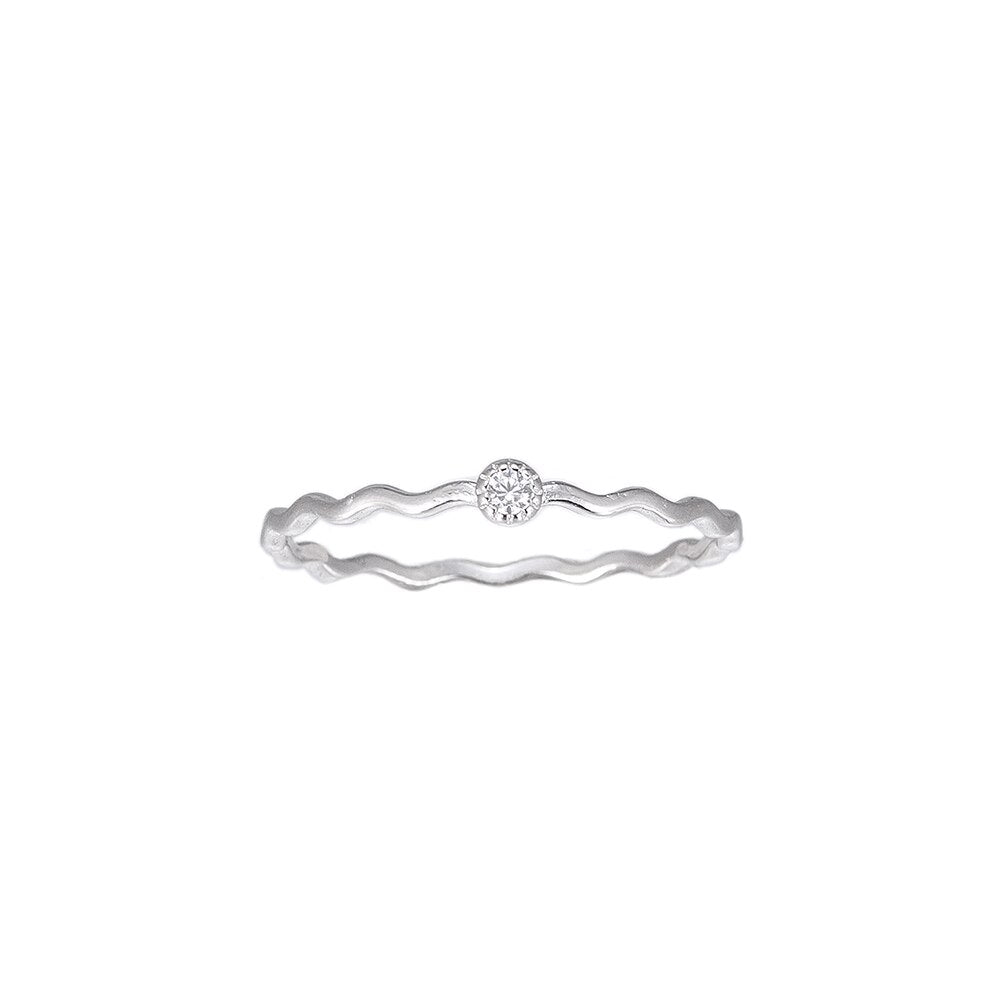Wavy Single Stone Sterling Silver Ring