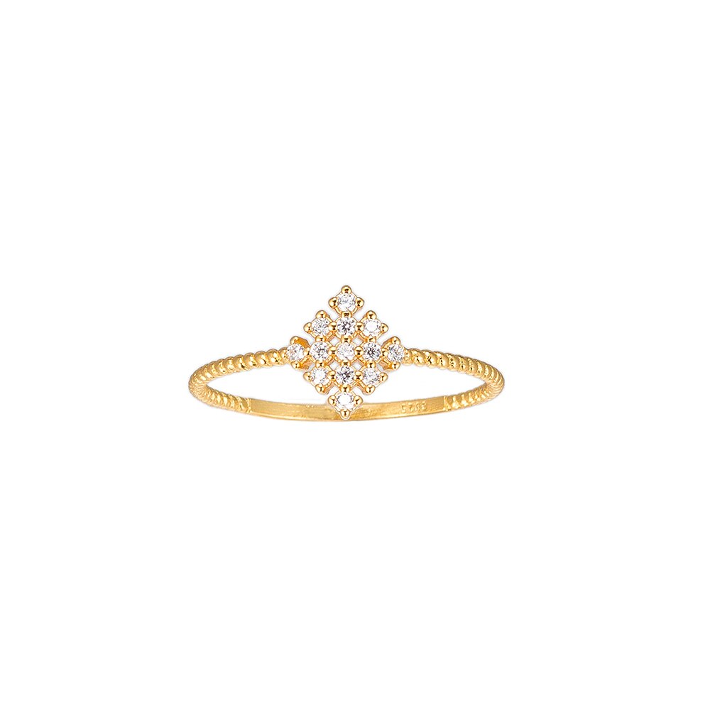 Gold Tile CZ Sterling Silver Ring