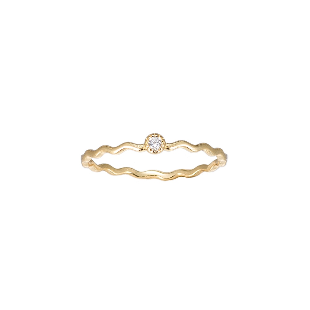 Gold Wavy Single Stone Sterling Silver Ring
