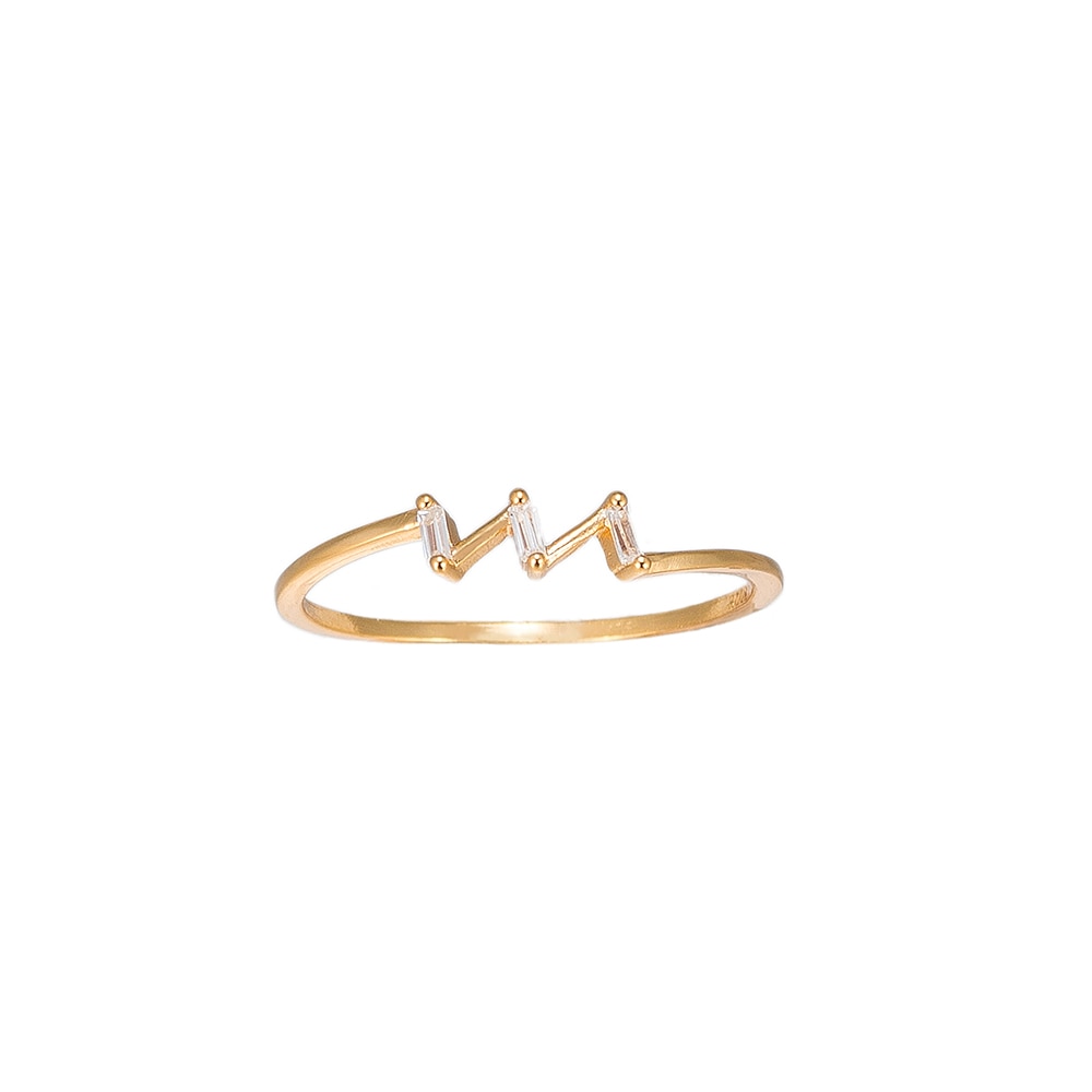 Gold Crystal Zig Zag Sterling Silver Ring