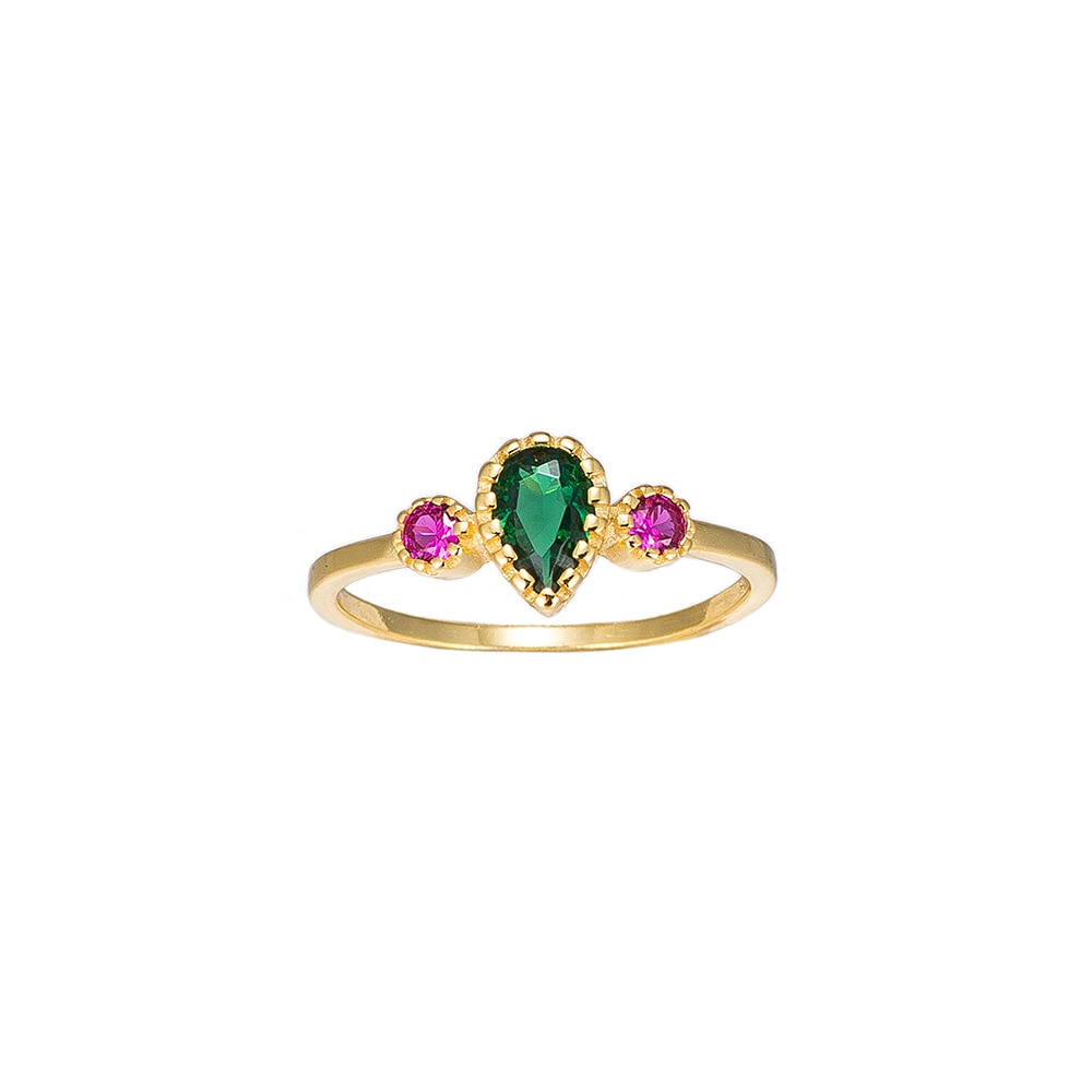 Gold Emerald and Ruby Sterling Silver Ring