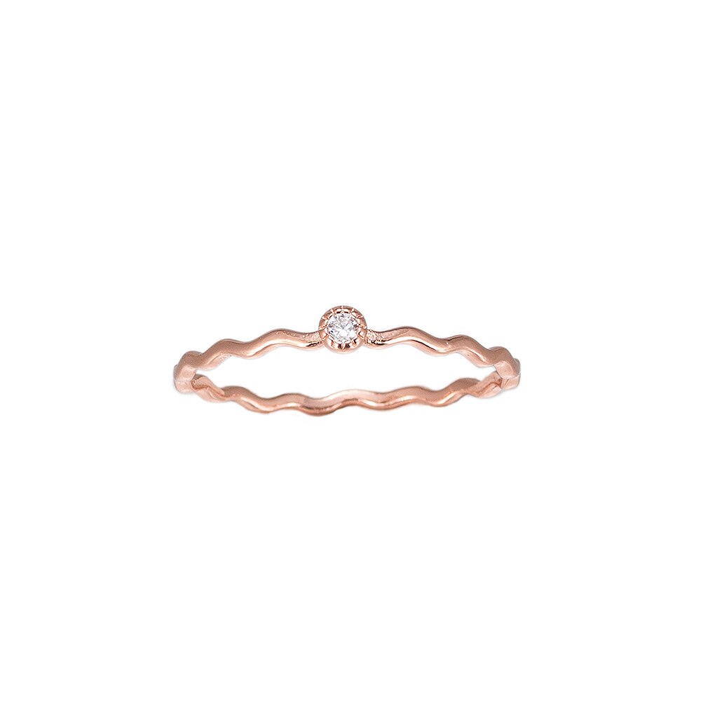 Rose Wavy Single Stone Sterling Silver Ring