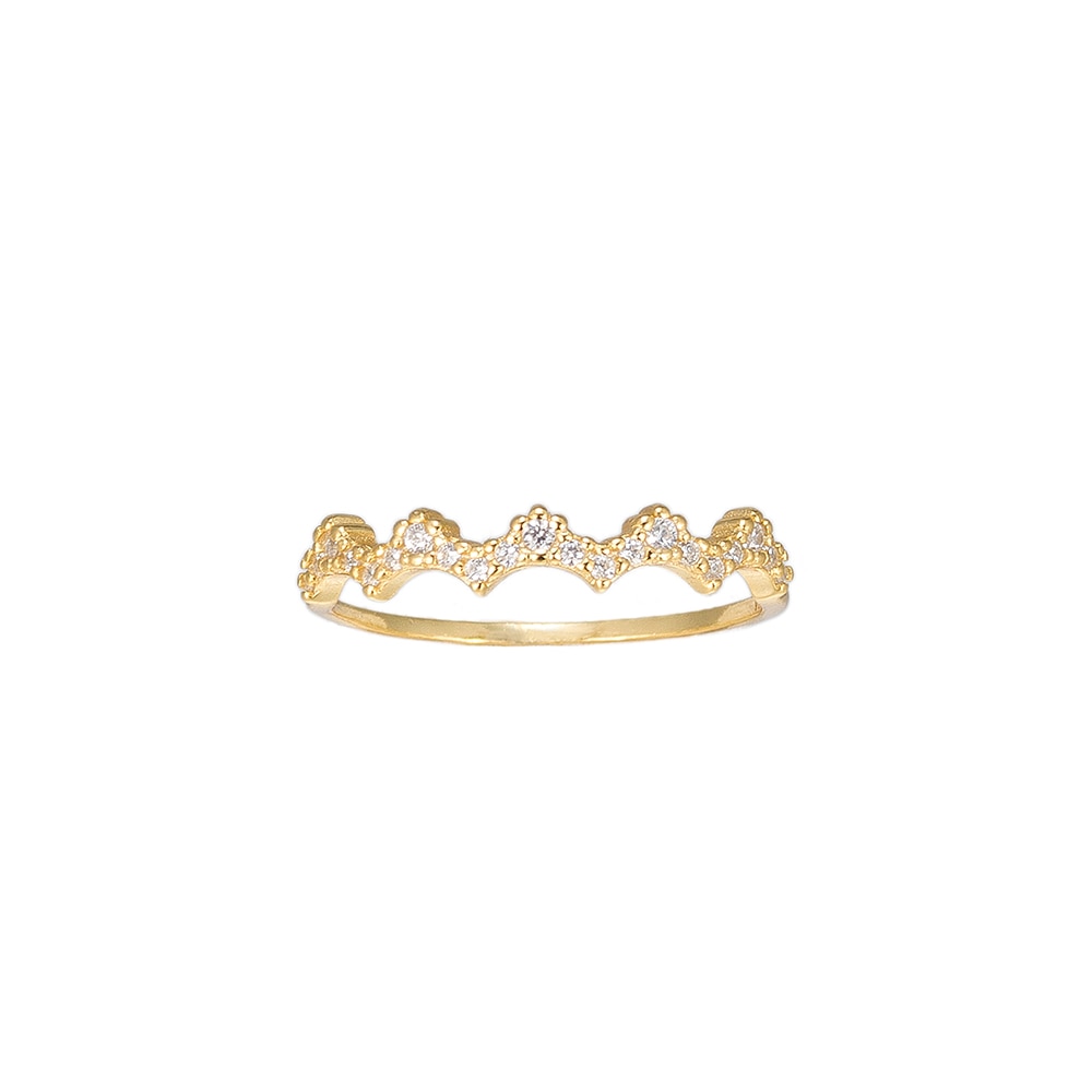 Yellow Gold Crown CZ Sterling Silver Ring