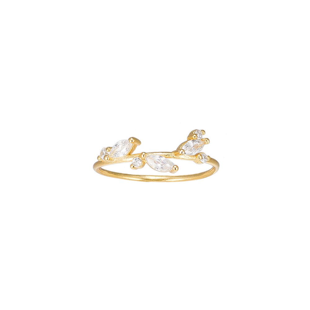 Gold Olive Branch CZ Sterling Silver Ring