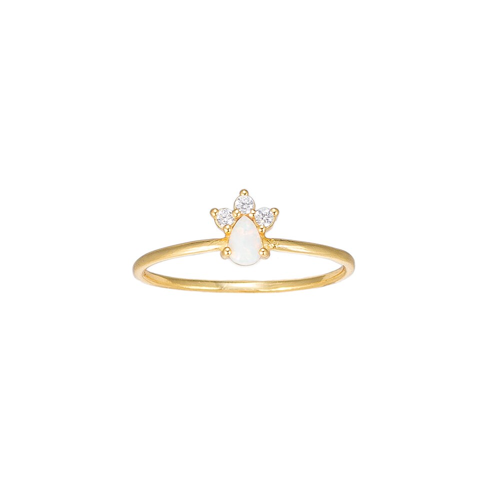 Gold White Opal Crownd Sterling Silver Ring