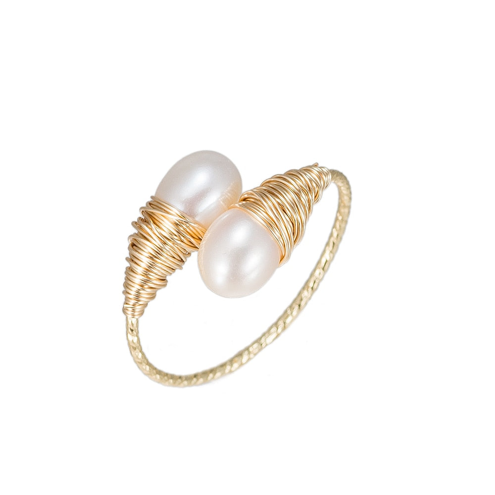 Bulb Shaped Pearl Gold Plated Ring