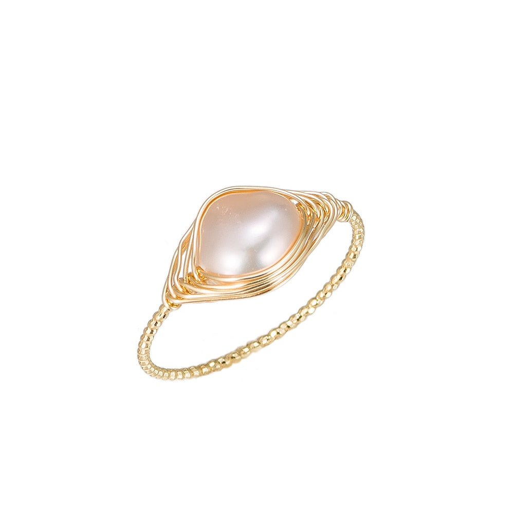 Ellipse Shape Pearl Gold Plated Ring