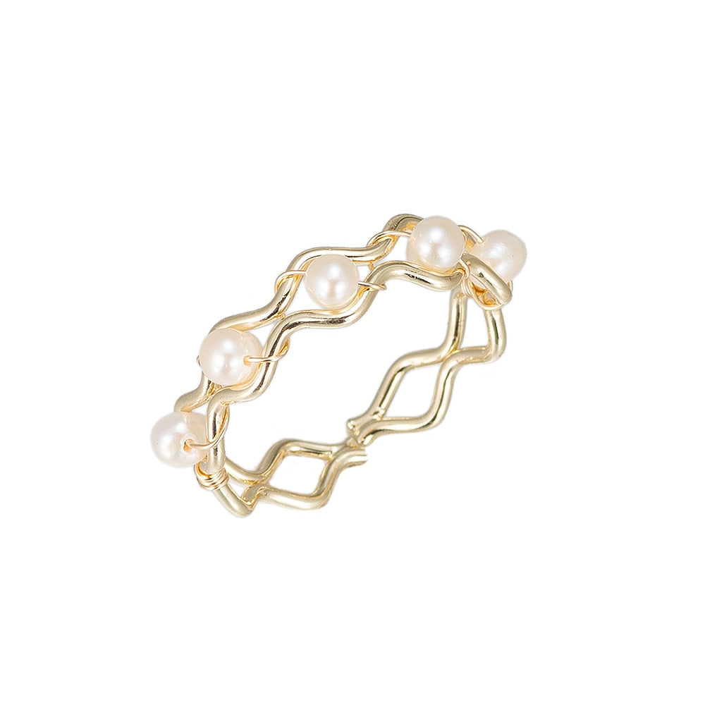 Curvy Pearls Gold Plated Ring