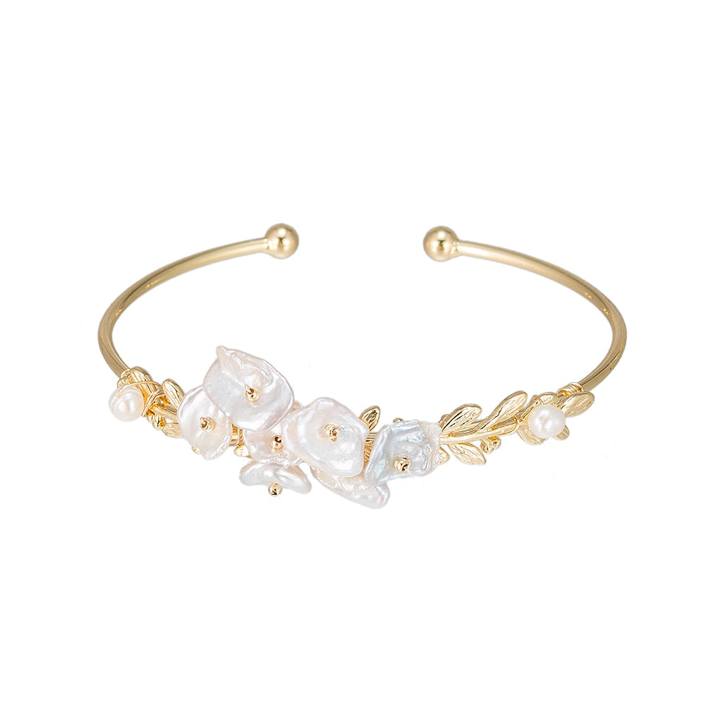 Bouquet of Freshwater Pearl Bangle Bracelet in Gold Plated