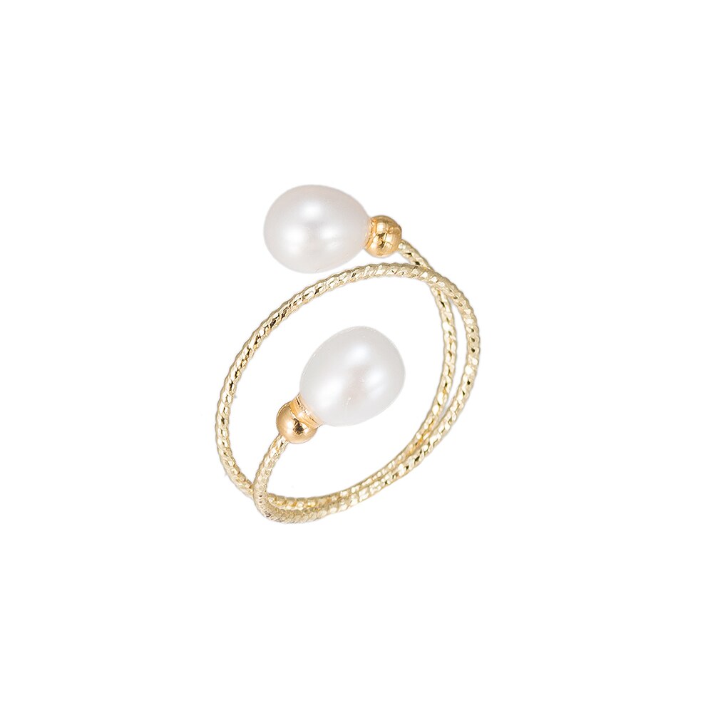 Spiral Double Pearl Gold Plated Ring