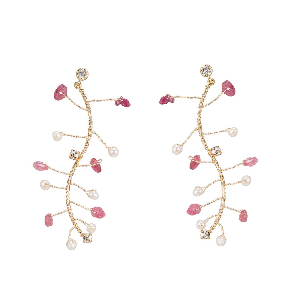 Branch Pearl Earrings with CZ in Gold Plated