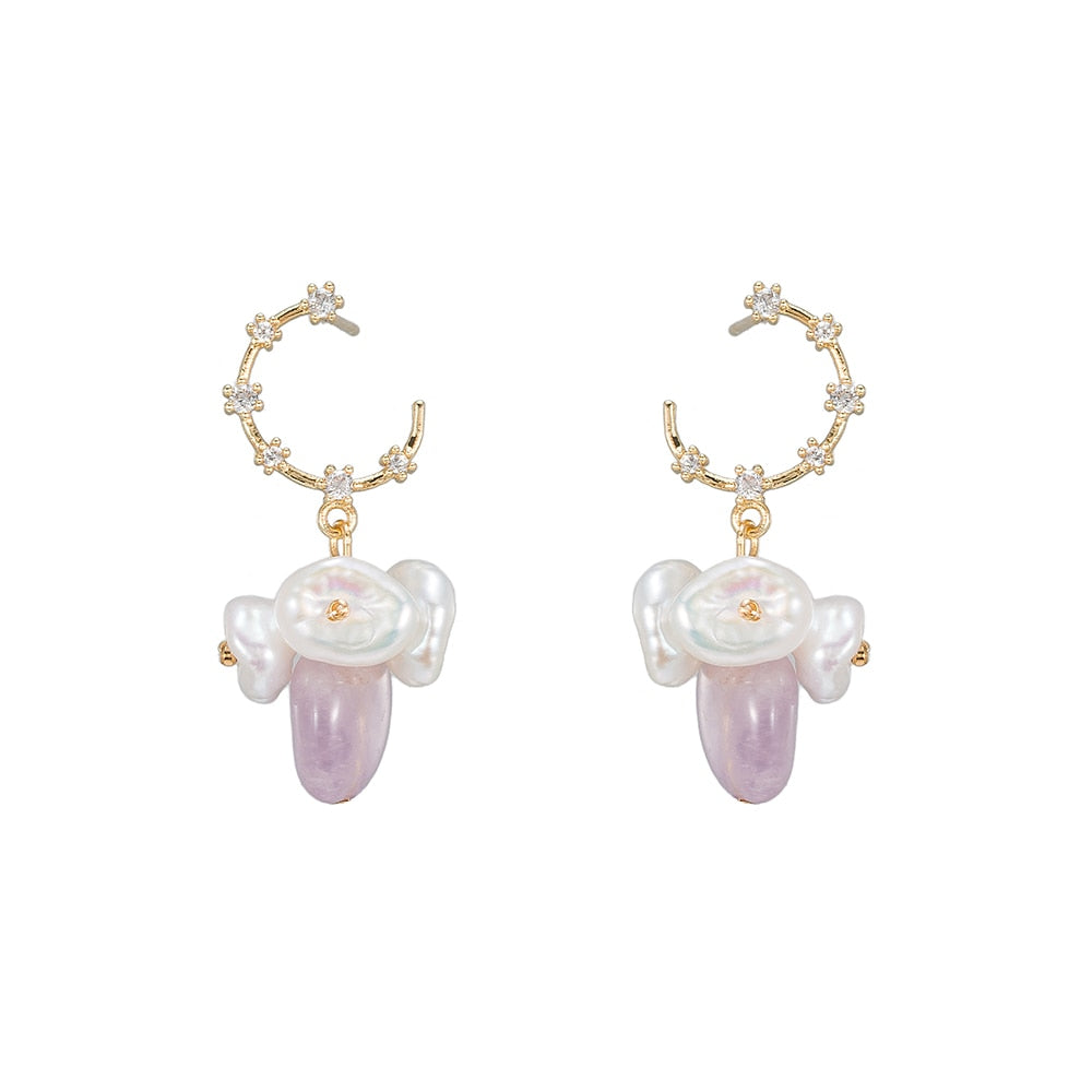 Grape Pearl Earring with CZ in Gold Plated 