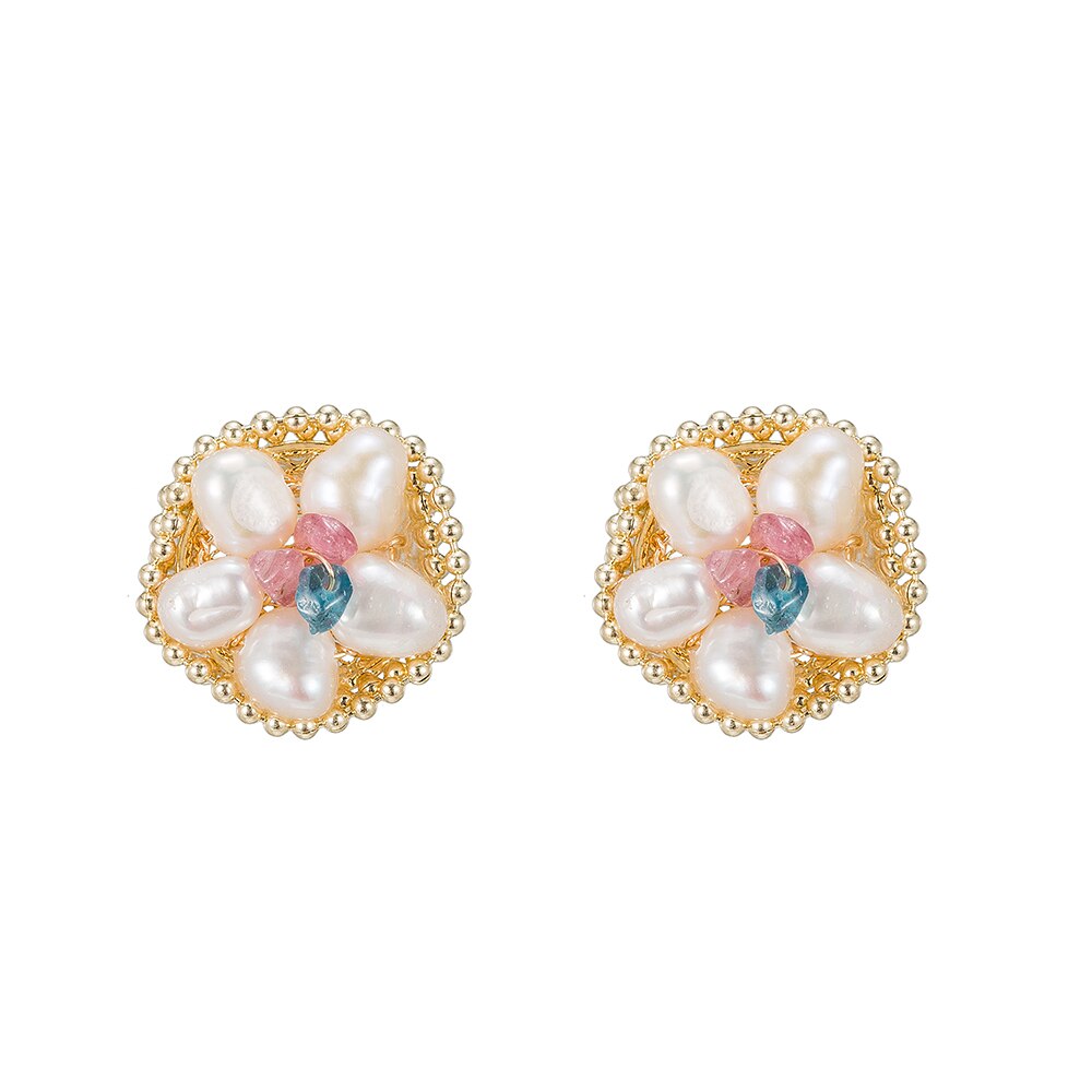 Flower Pearl Earrings in Gold Plated - Pearl Earrings