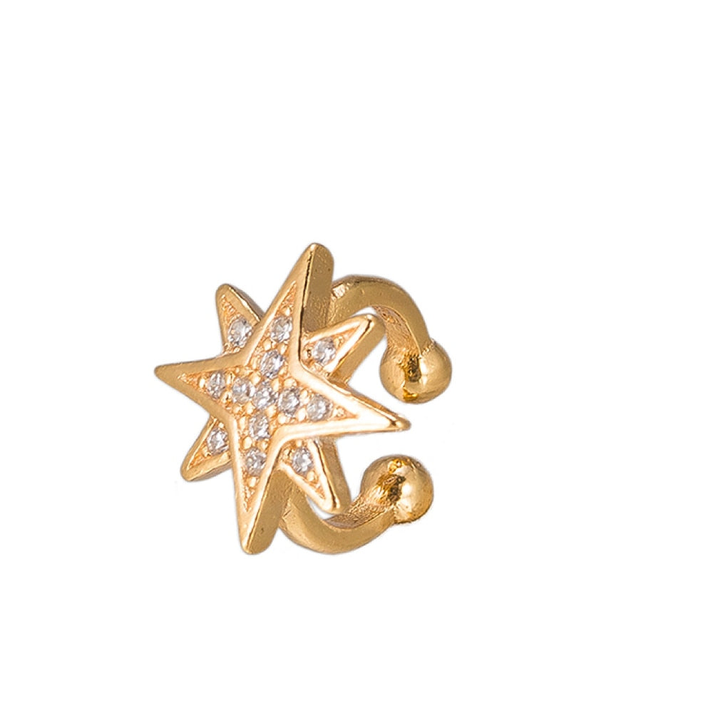 Yellow Gold Compass Star Ear cuff in Sterling Silver
