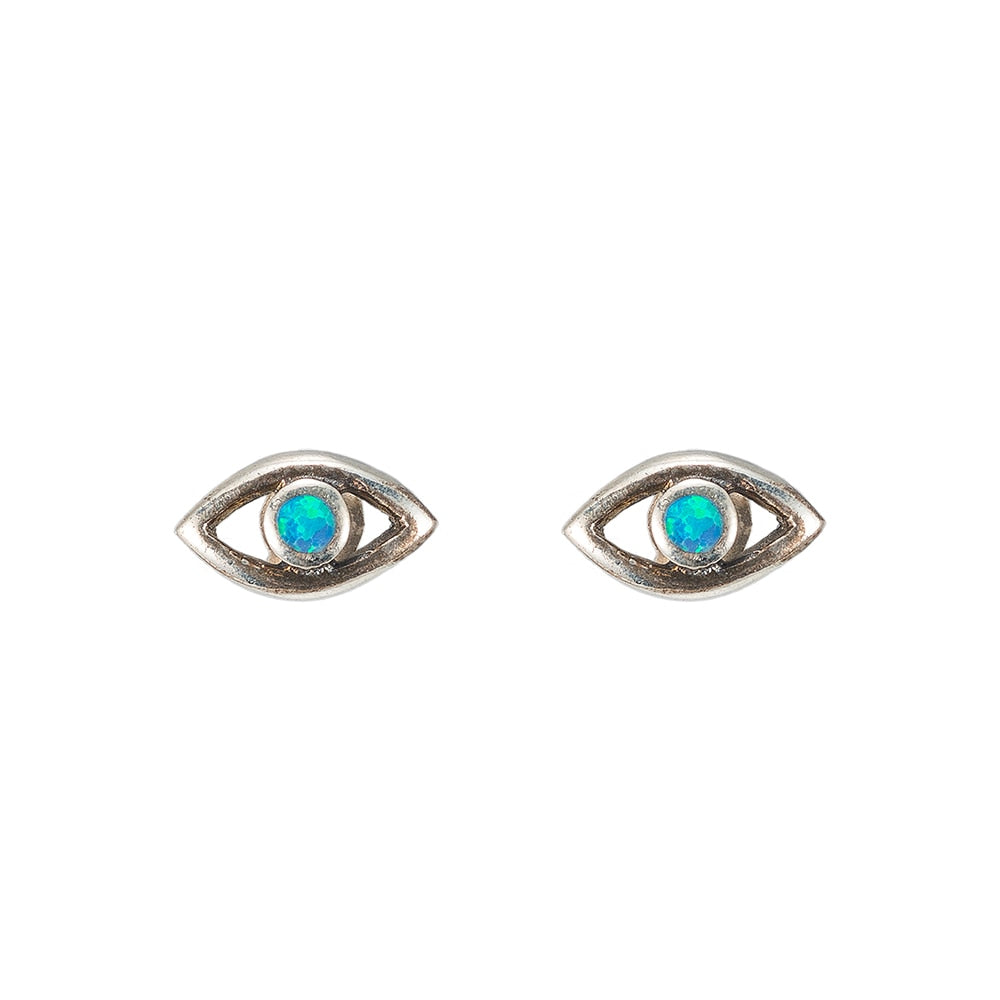 Eye Opal Stud Earring in Sterling Silver