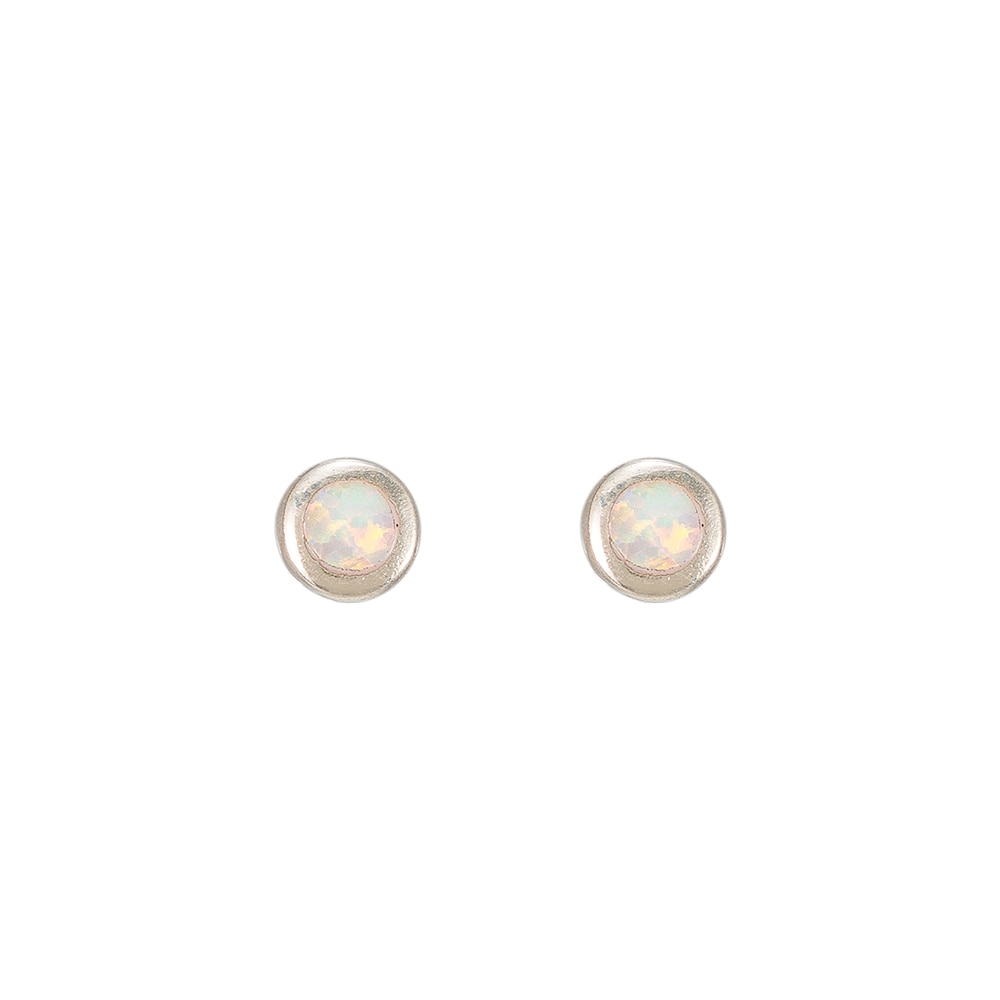 White Round Opal Stud Earring in Sterling Silver
