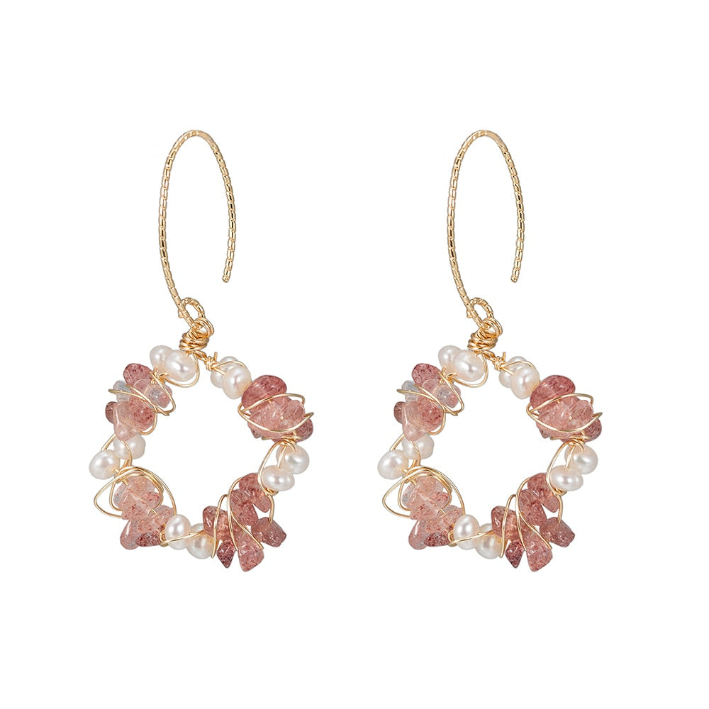 Pink Hue Rounded Pearl Earrings in Gold Plated