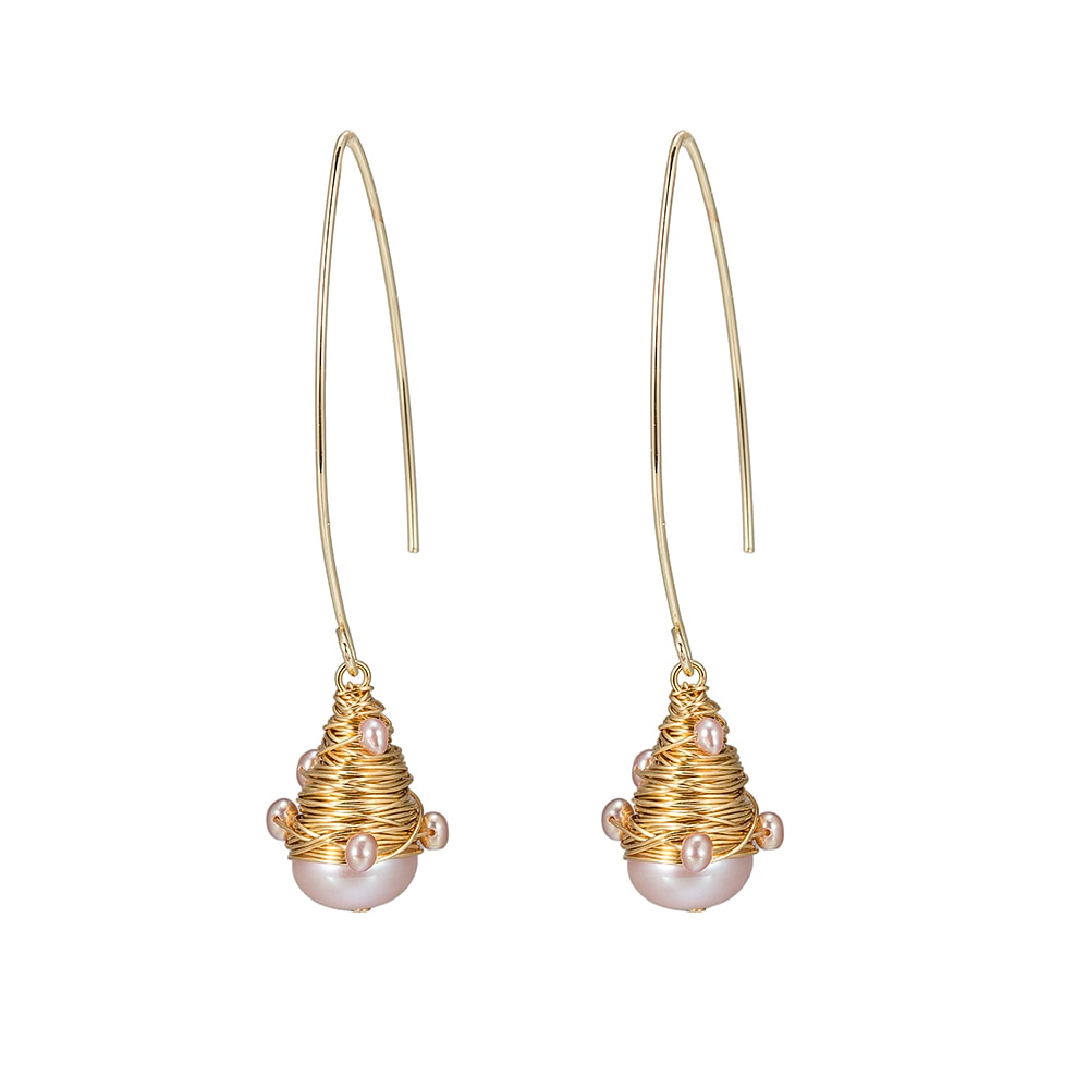 Teardrop Bulb Pearl Earrings in Gold Plated
