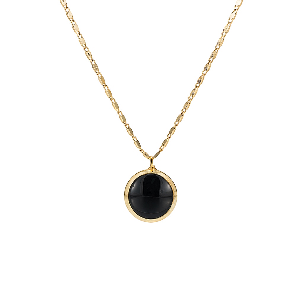 Gold Plated Round Black Onyx Necklace