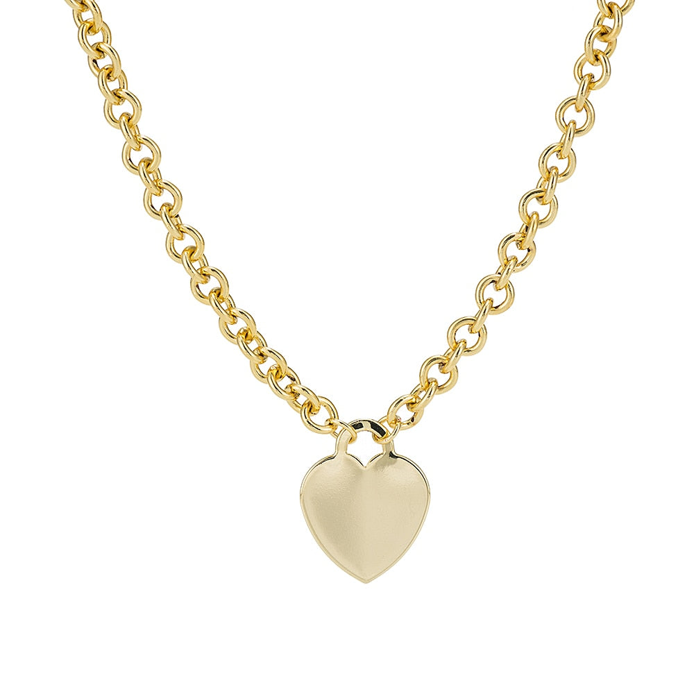 Gold Plated  Classic Cable Chain Necklace with Heart Charm