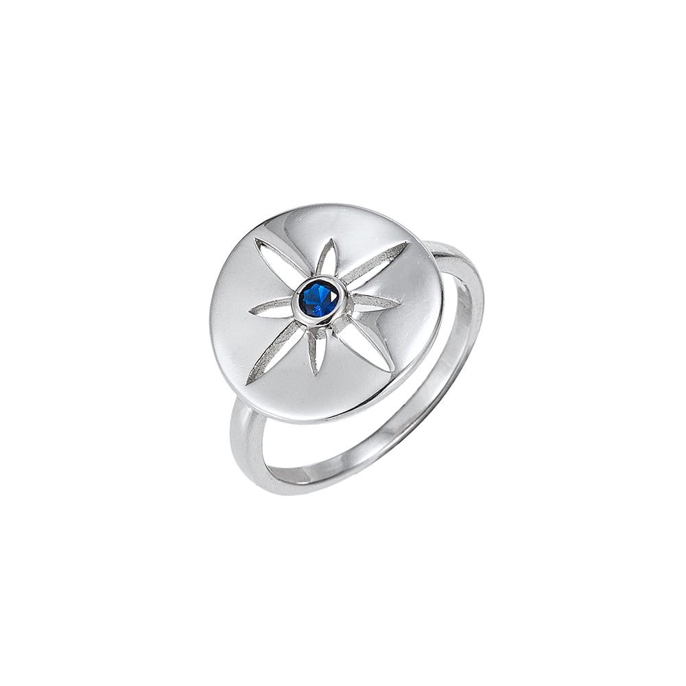 Sterling North Star Ring Sapphire CZ