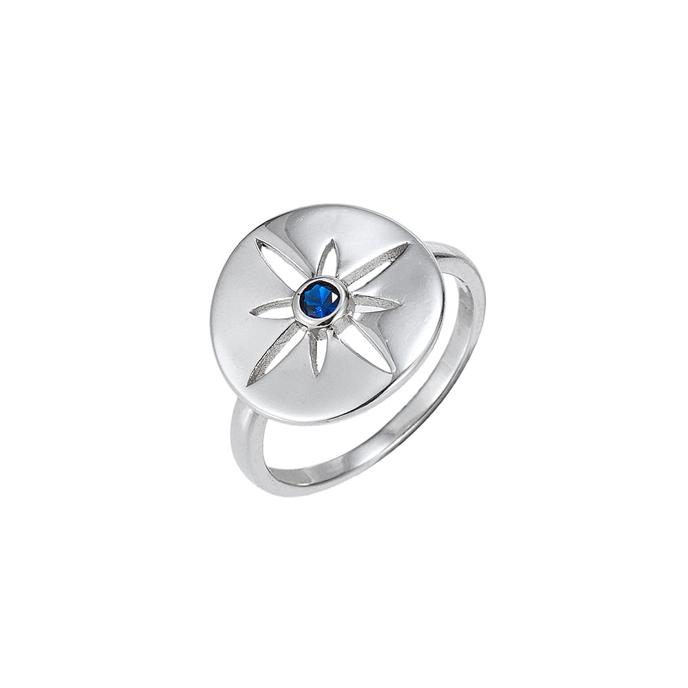 Sterling Silver North Star Ring with Sapphire CZ