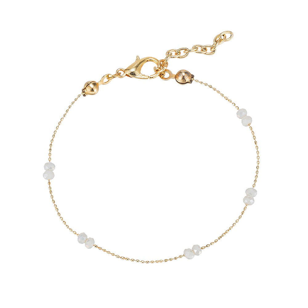 Gold Plated Crystal Beads Bracelet White