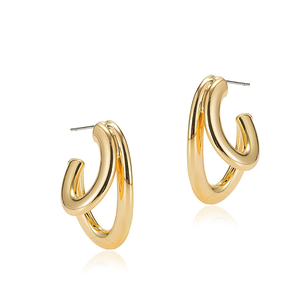 Gold Plated Double Line Hoop Earrings