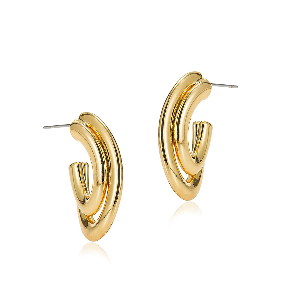Double Line Hoop Earrings Gold Plated