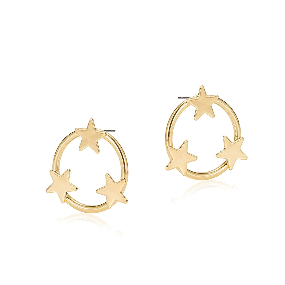 Gold Plated Triple Star Circular Earrings