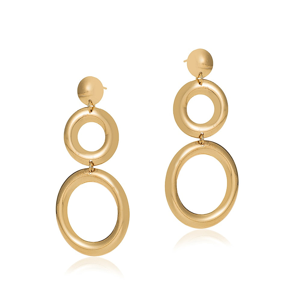 Gold Plated Dangly Circular Earrings