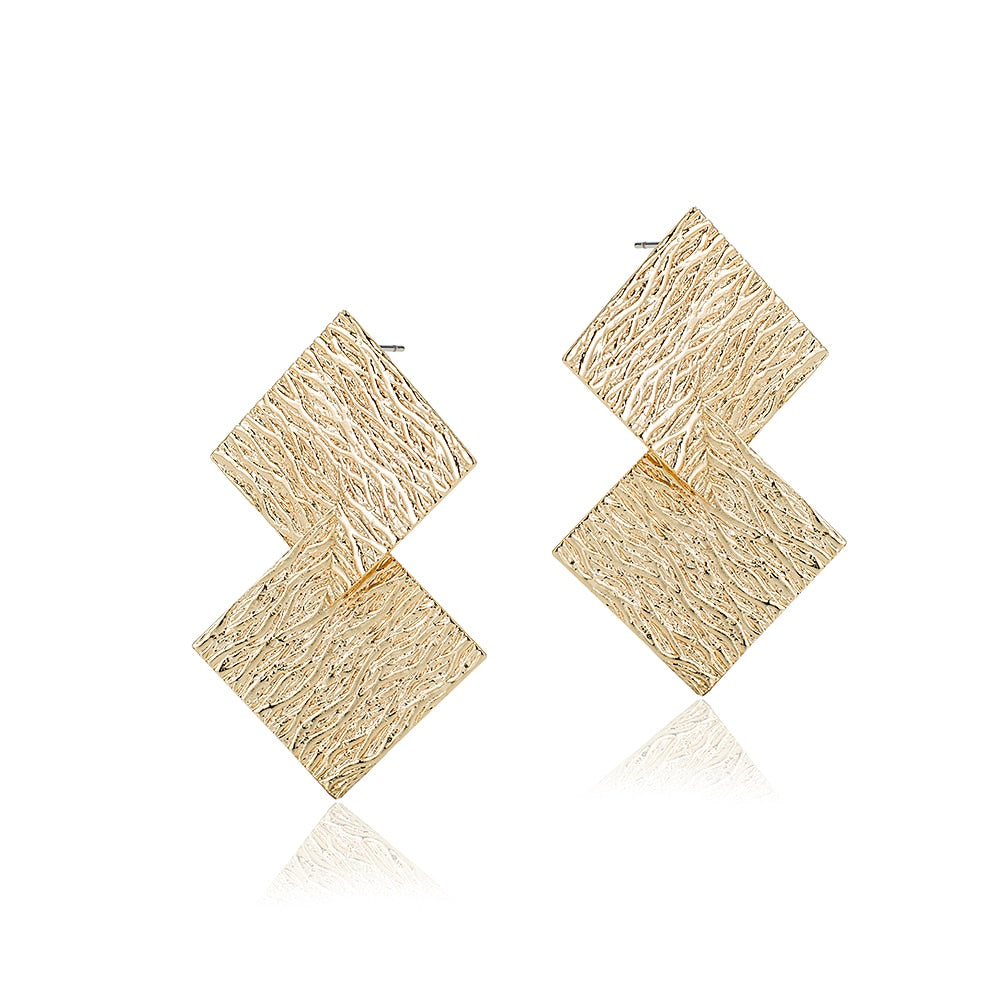 Gold Plated Diamond Line Statement Earrings