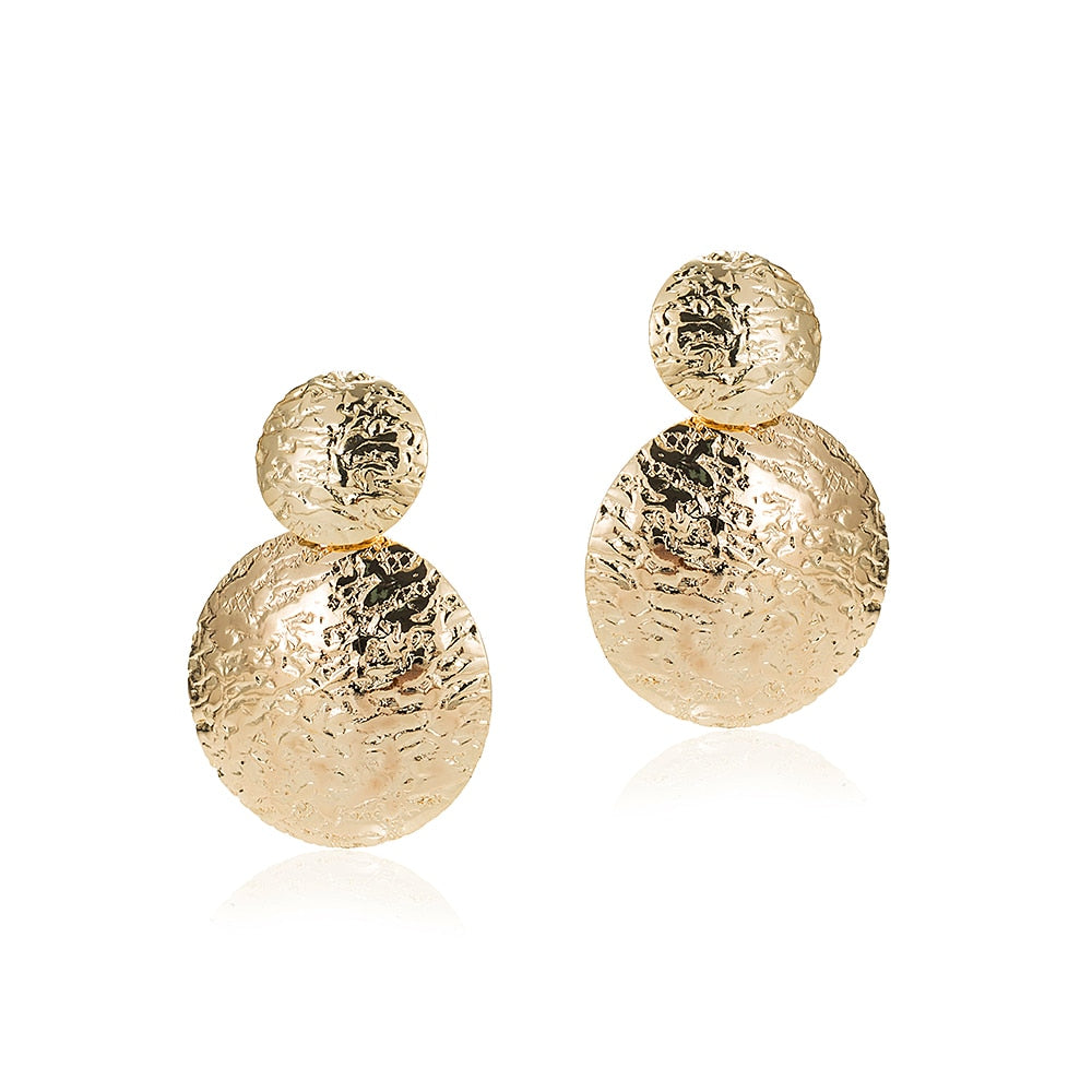 Gold Plated Textured Double Disc Earrings