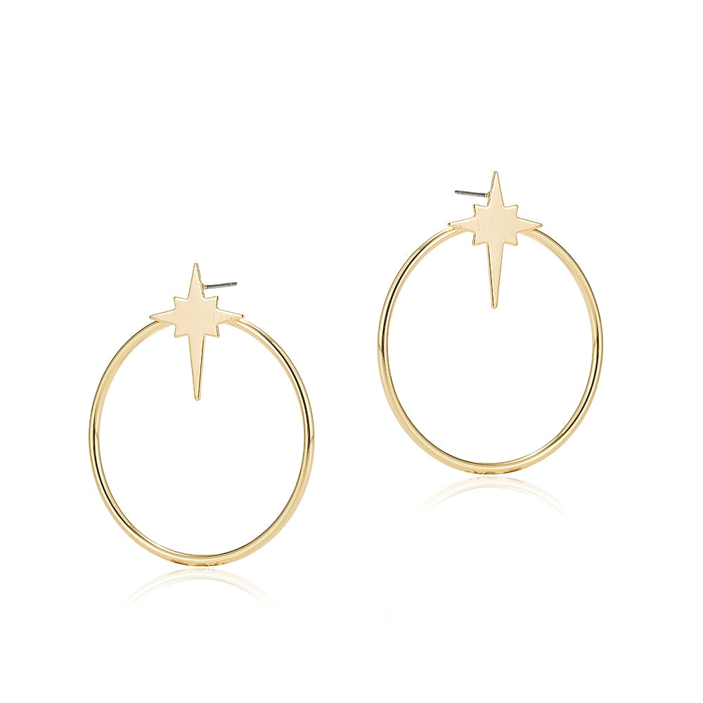 Gold Plated North Star in Circle Earrings