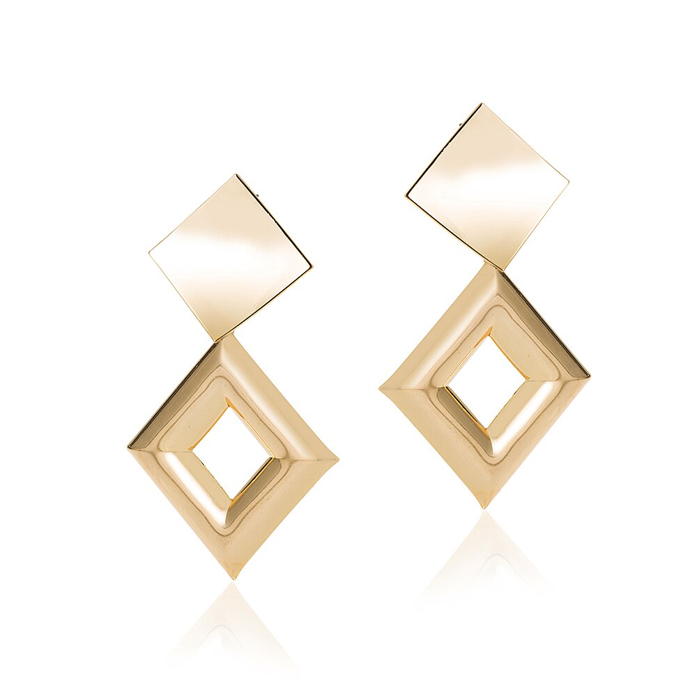 Gold Plated Double Square Earrings