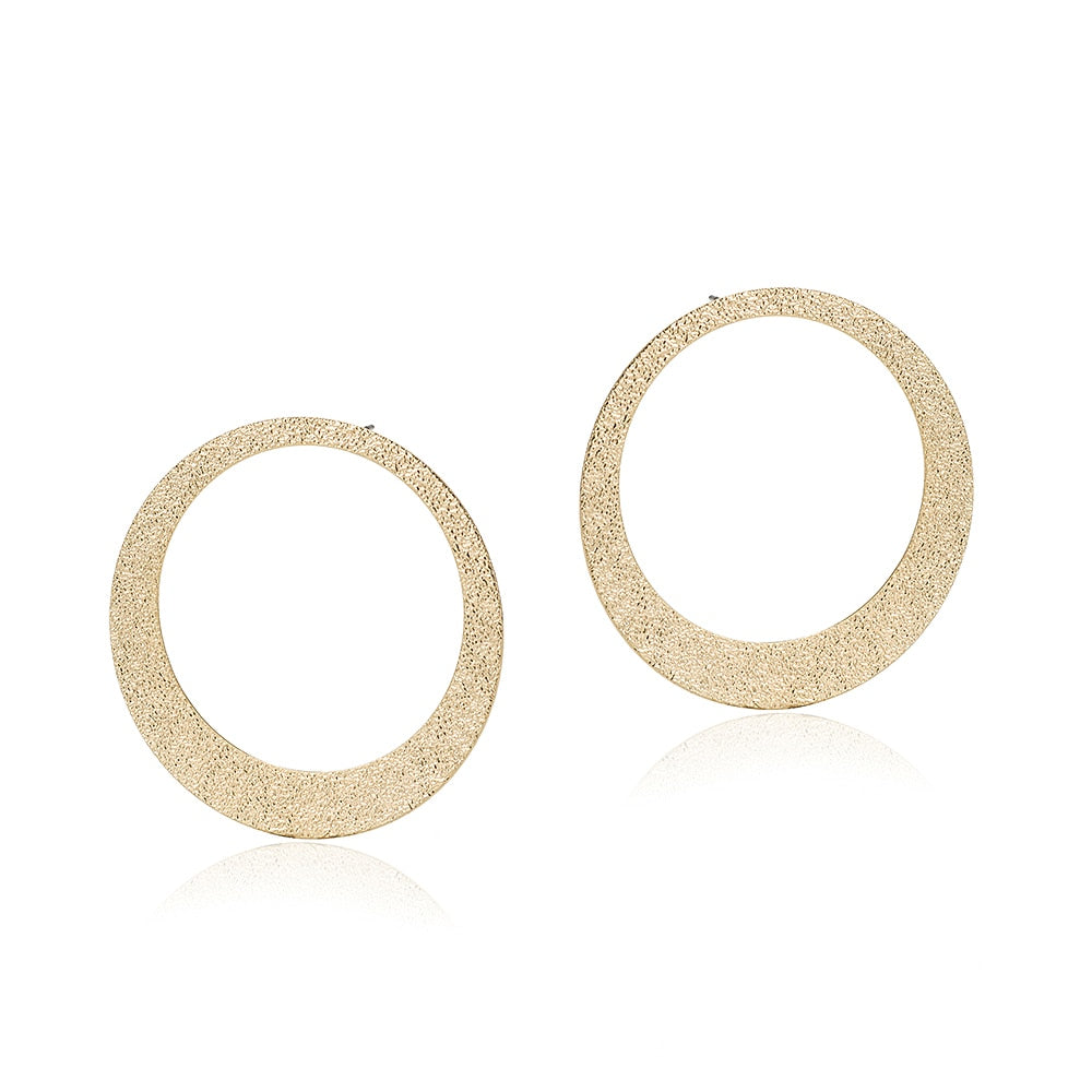 Gold Plated Textured Large Circle Earrings