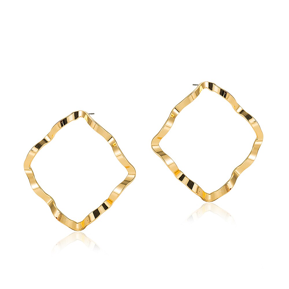 Gold Plated Wavy Square Earrings