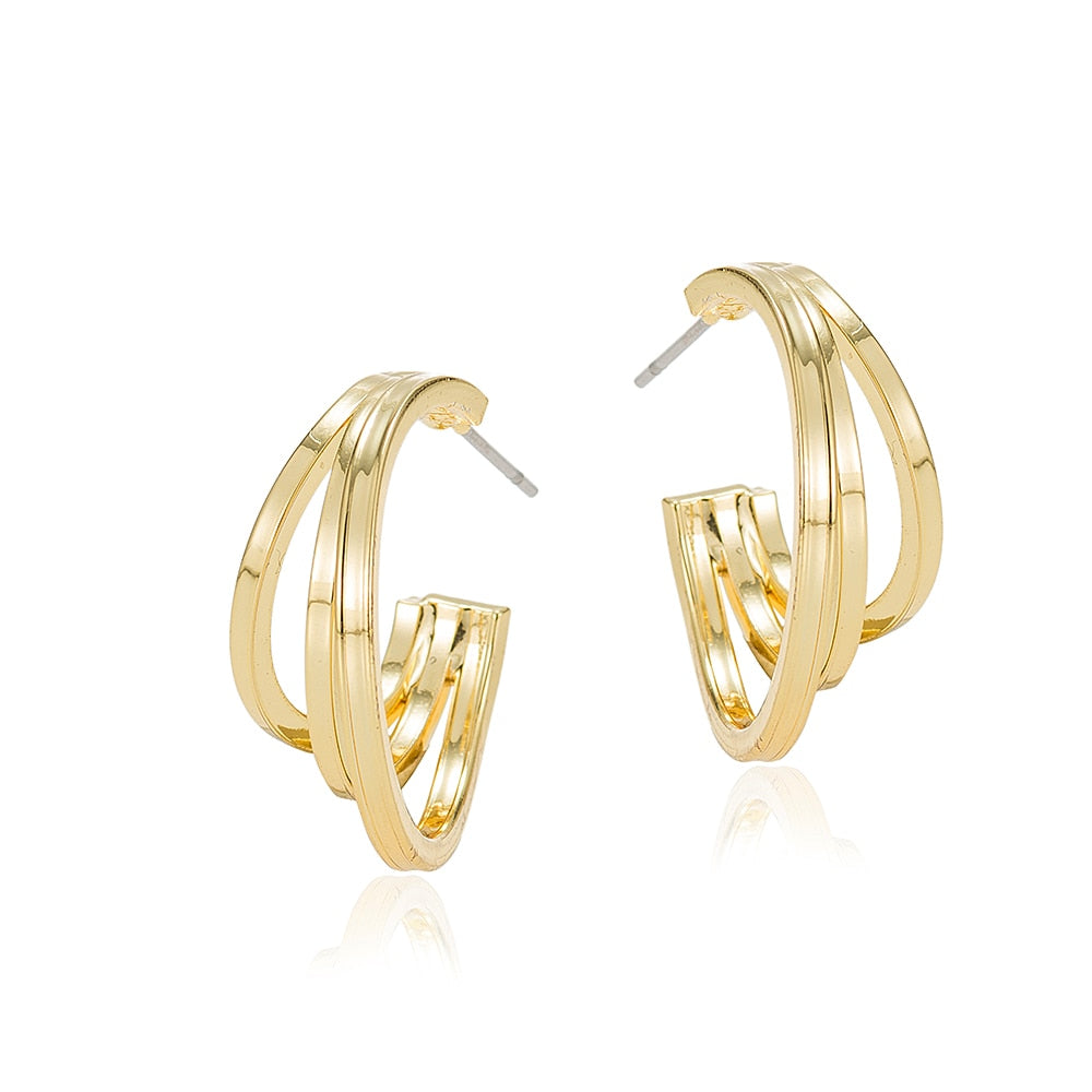 Gold Plated Triple Line Hoop Earrings