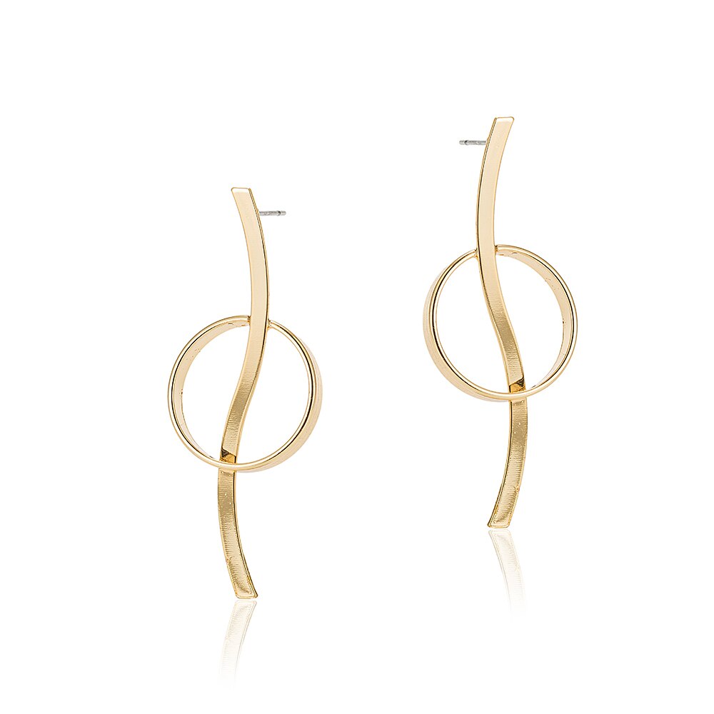 Gold Plated Circle with Line Earrings