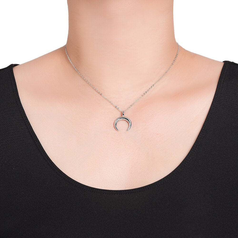 Half Moon Sterling Silver Necklace - Silver Necklace